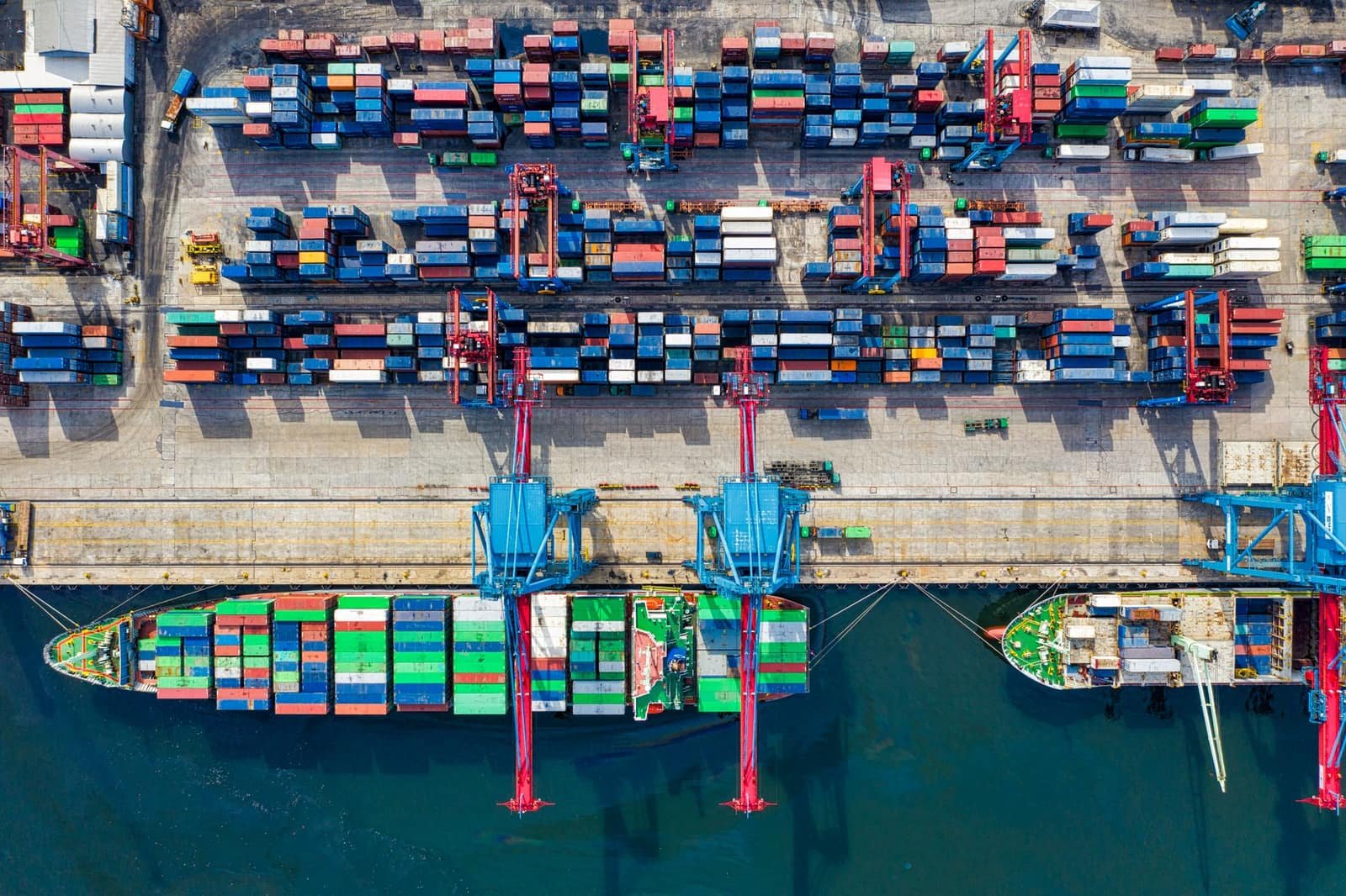 Aerial view of commercial shipping logistics
